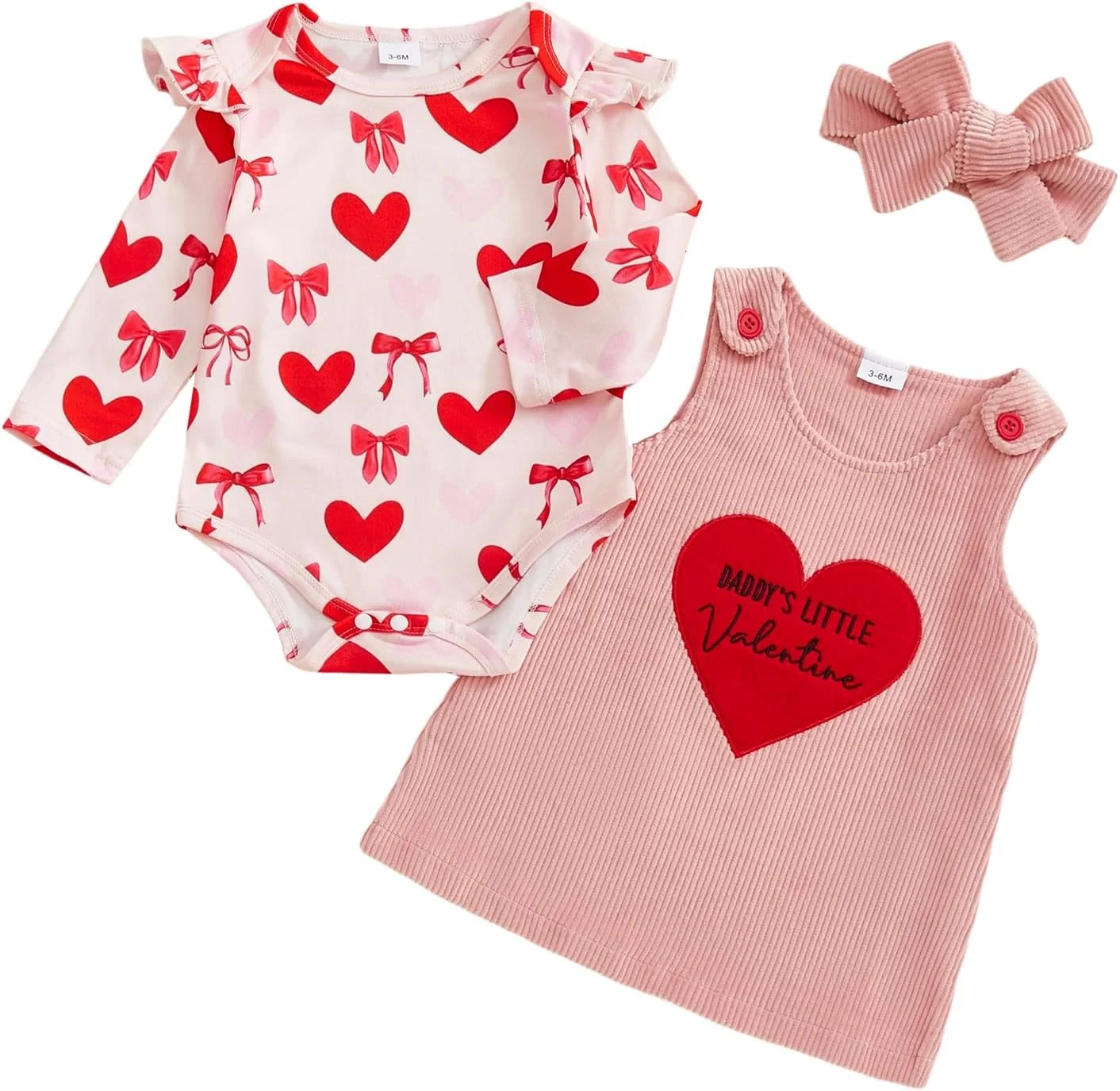 ست لباس نوزاد دخترانه، رامپر آستین بلند با طرح قلب، دامن پیشبندی مخملی، لباس بهاری نوزادی ست لباس نوزاد دخترانه، رامپر آستین بلند با طرح قلب، دامن پیشبندی مخملی، لباس بهاری نوزادی