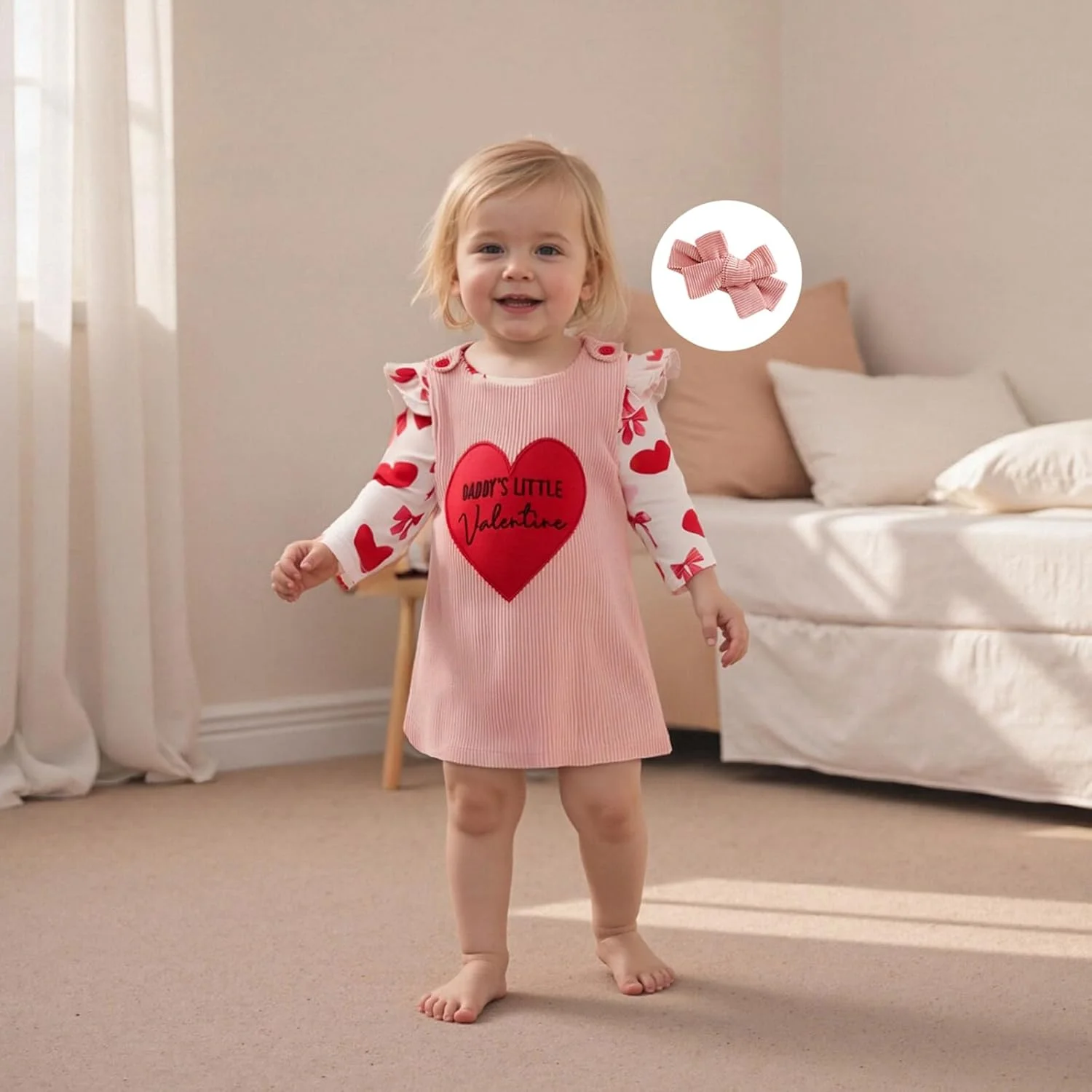 ست لباس نوزاد دخترانه، رامپر آستین بلند با طرح قلب، دامن پیشبندی مخملی، لباس بهاری نوزادی ست لباس نوزاد دخترانه، رامپر آستین بلند با طرح قلب، دامن پیشبندی مخملی، لباس بهاری نوزادی