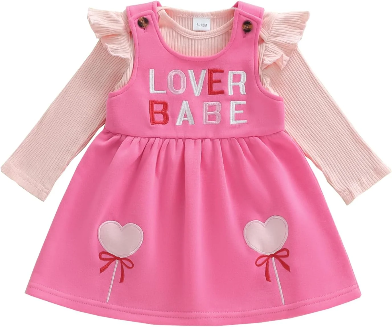 ست لباس نوزادی دخترانه برای روز ولنتاین، شامل رامپر طرح دار و دامن پیشبندی گرم ست لباس نوزادی دخترانه برای روز ولنتاین، شامل رامپر طرح دار و دامن پیشبندی گرم