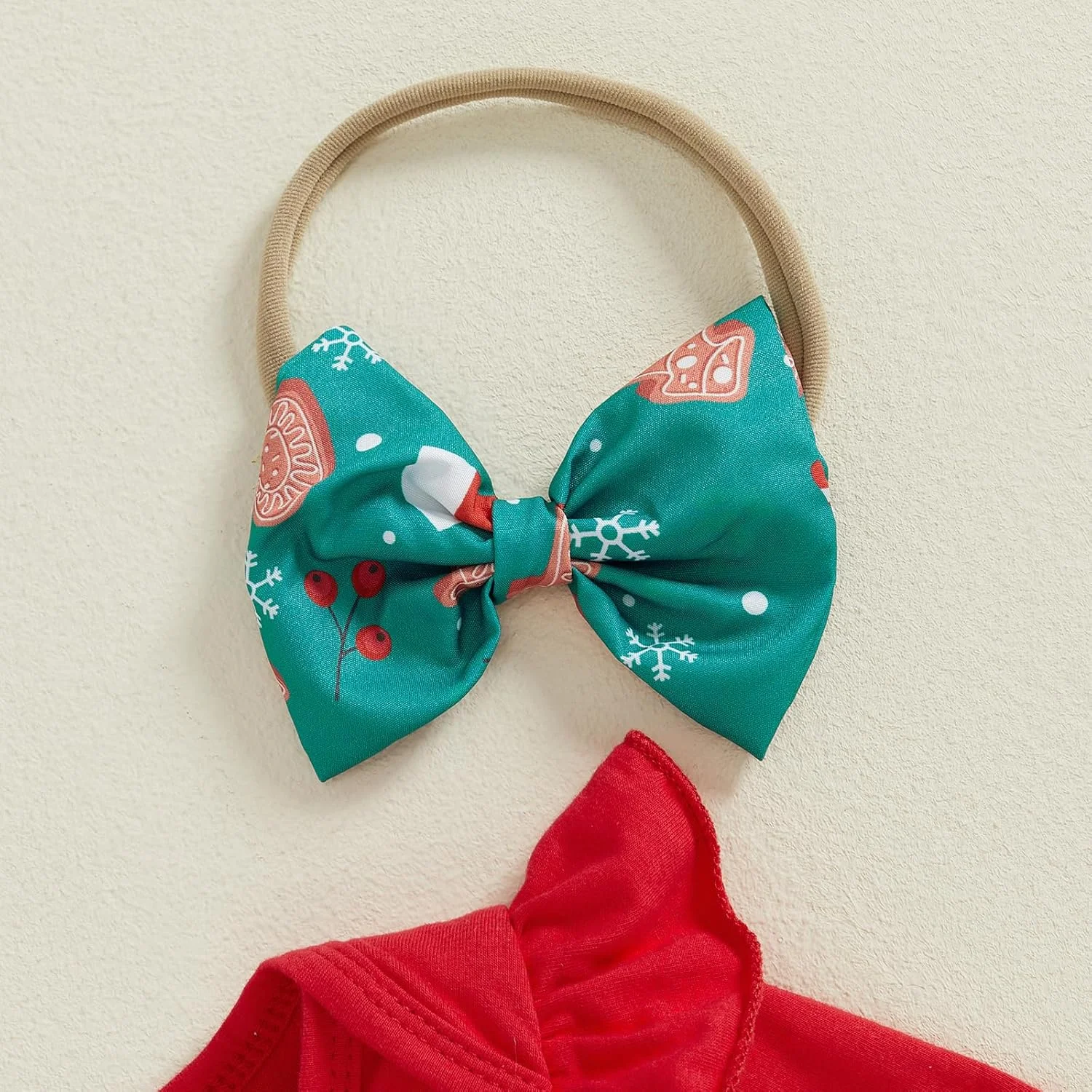 ست لباس کریسمس دخترانه، رامپر نوزادی، دامن توتو چین‌دار، شورت، هدبند، جوراب ساق بلند، مناسب 3، 6، 9، 12، 18 ماهگی، لباس کریسمسی 4 تکه