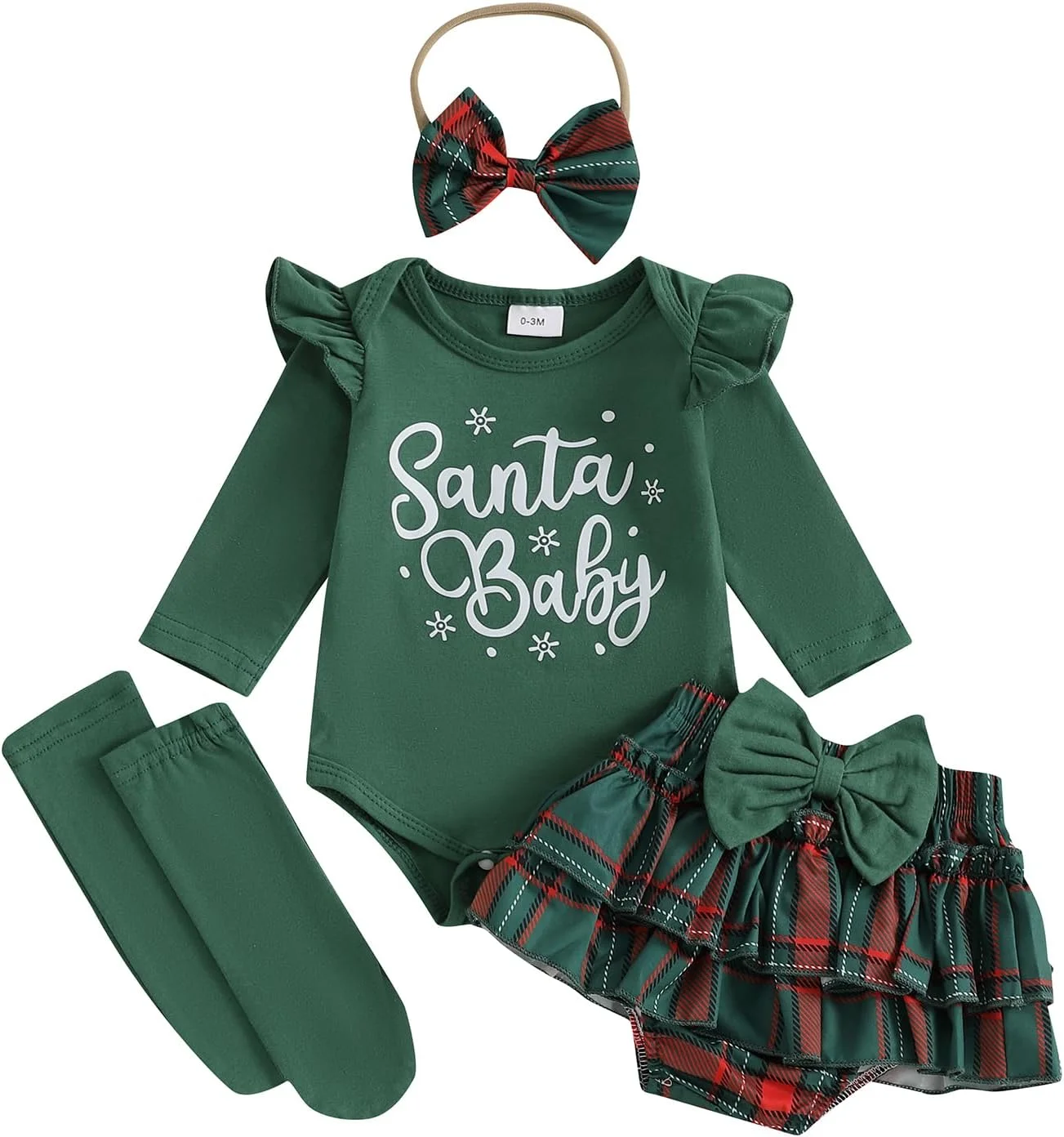 ست لباس روز ولنتاین نوزاد دختر، رامپر آستین بلند قلبی، شورت چین دار لایه ای، هدبند پاپیونی، جوراب، لباس بهاری