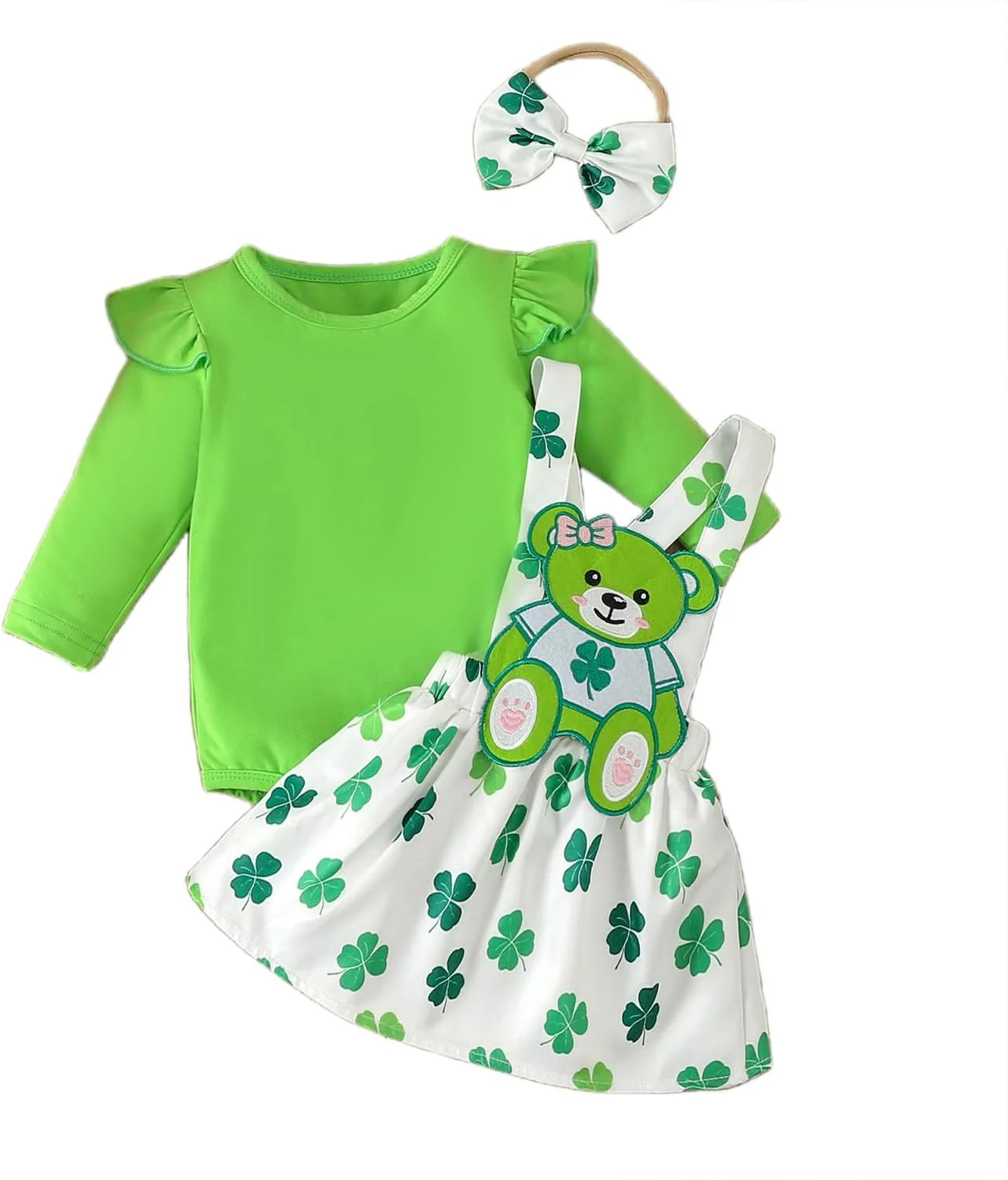 ست لباس سه تکه دخترانه نوزادی AGQT برای روز سنت پاتریک شامل تیشرت آستین کوتاه، دامن و هدبند، سایز 0 تا 18 ماه