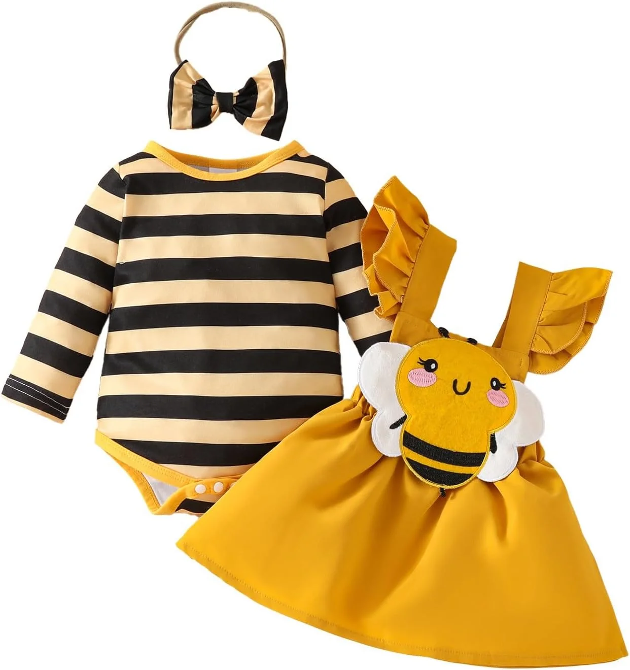 لباس دخترانه بچه گانه، ست دامن ساسبندی چین دار کارتونی و هدبند لباس دخترانه بچه گانه، ست دامن ساسبندی چین دار کارتونی و هدبند