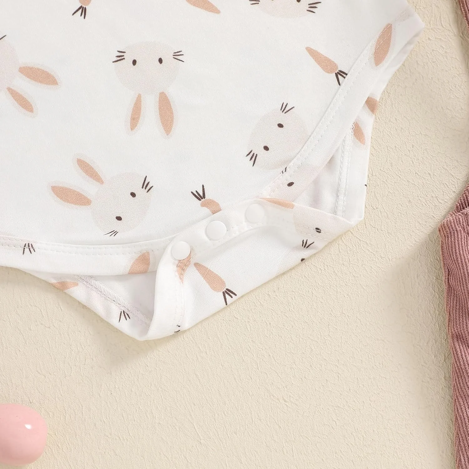 ست لباس نوزادی دخترانه طرح خرگوش، شامل بادی آستین بلند و دامن پیشبندی - مناسب بهار