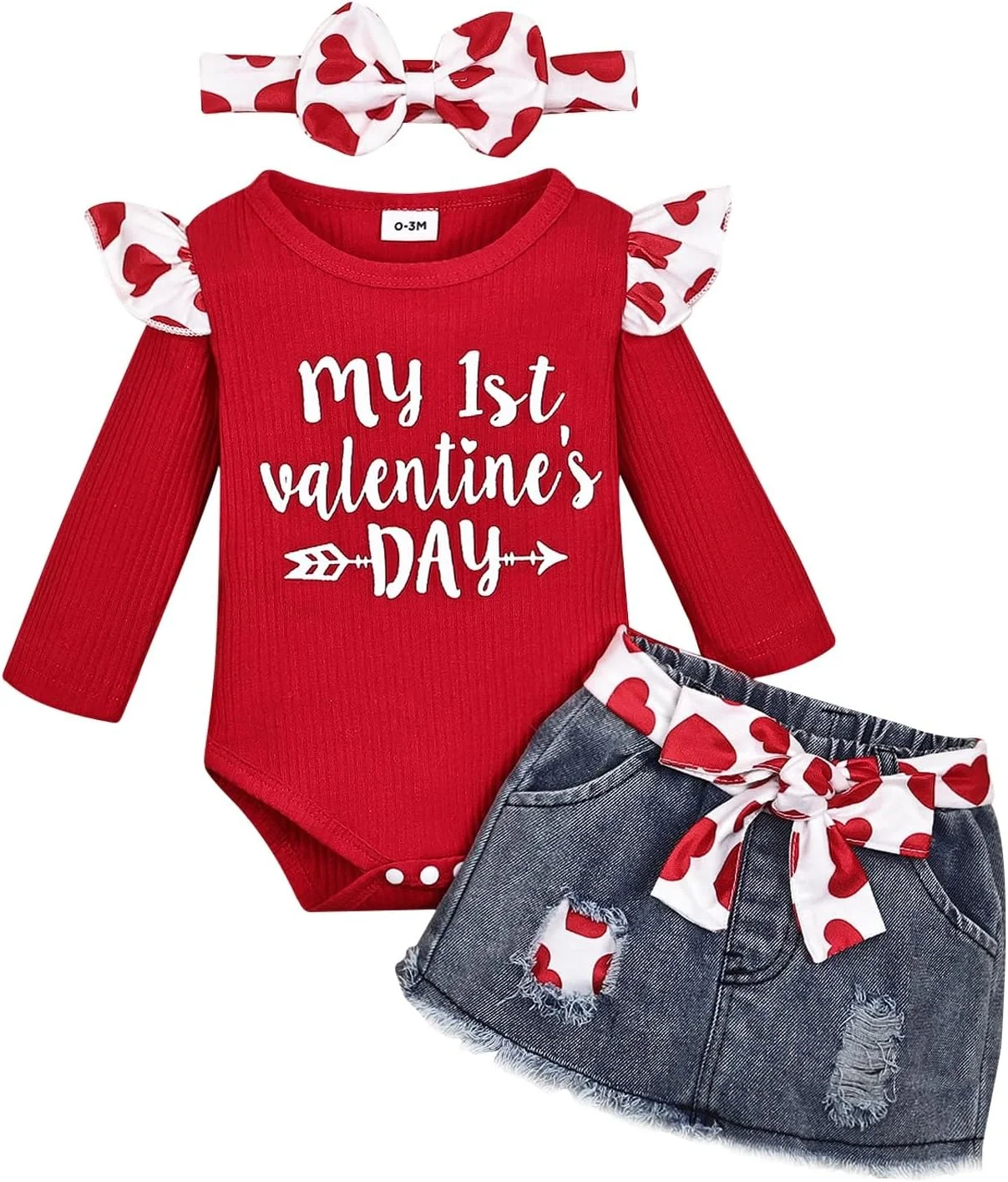 ست لباس روز عشق نوزادی شامل دامن و بلوز طرح قلب