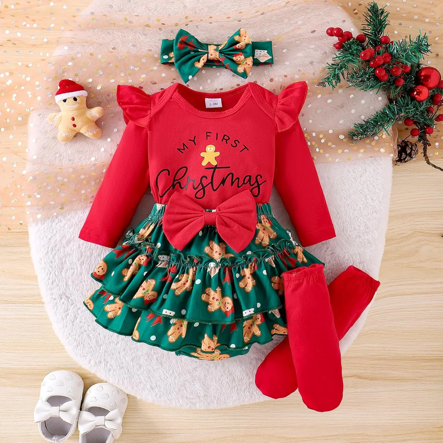 ست لباس هالووین نوزادی دخترانه، رامپر کدو تنبل + دامن طرح کدو تنبل، ست 4 تکه لباس نوزاد