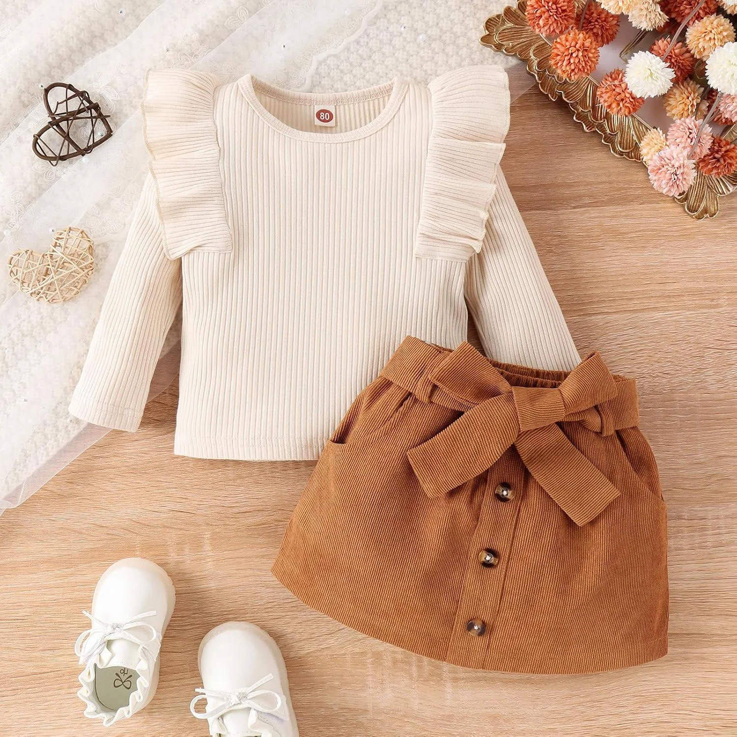 ست لباس نوزاد دخترانه Geagodelia، تاپ آستین بلند + دامن، نرم و لطیف، دو تکه