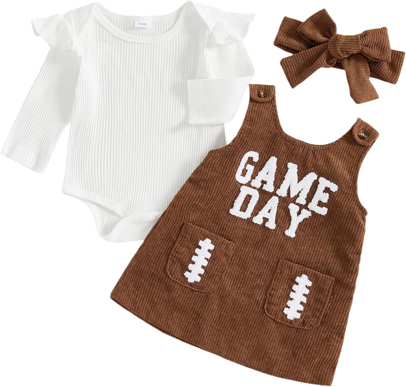 لباس دخترانه بچه گانه با طرح راگبی، رامپر با طرح چاپی و پیراهن سرهمی، ست دامن نوزادی، لباس های پاییزی و زمستانی زیبا