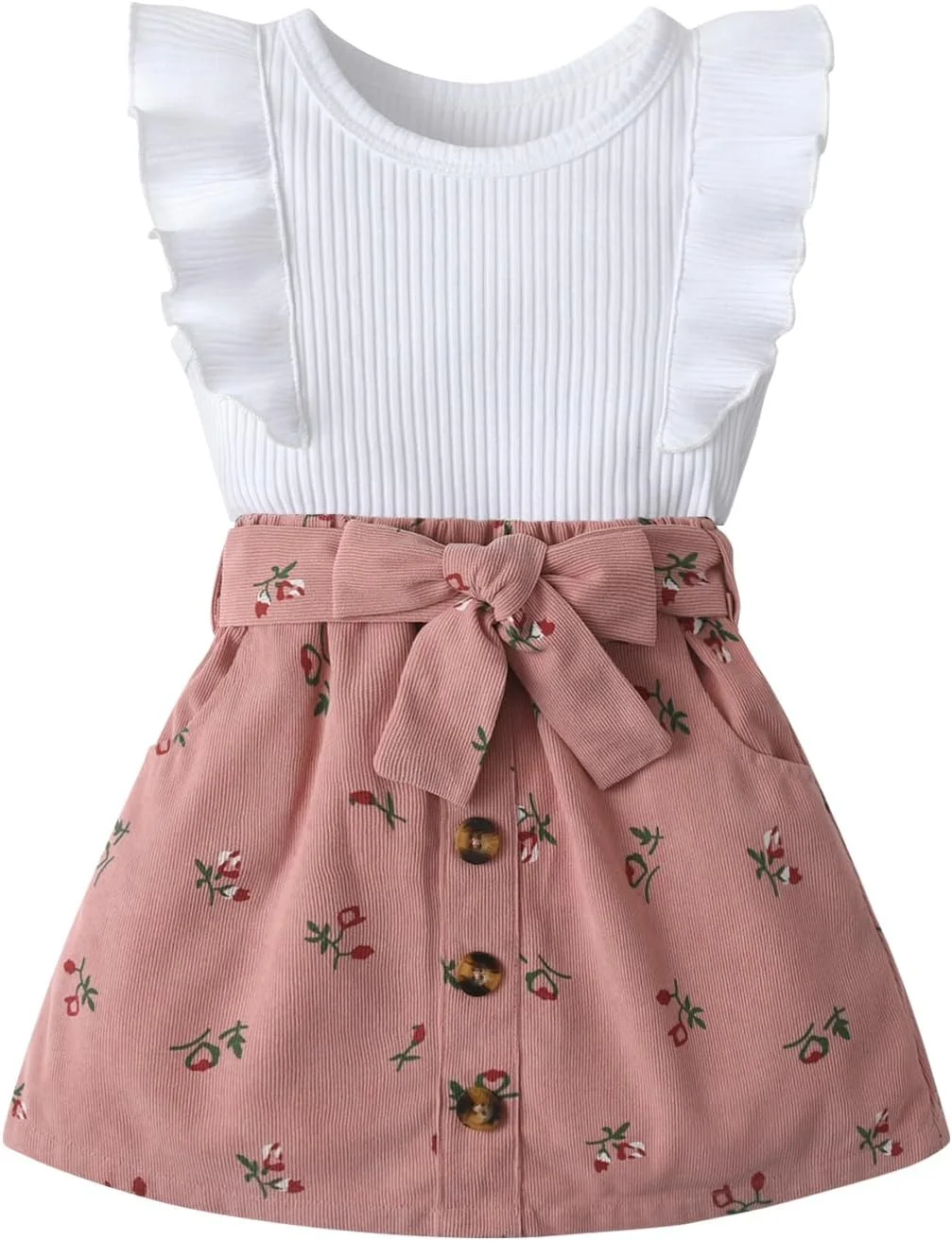 ست لباس تابستانی دخترانه شامل تاپ و دامن، 3 تکه