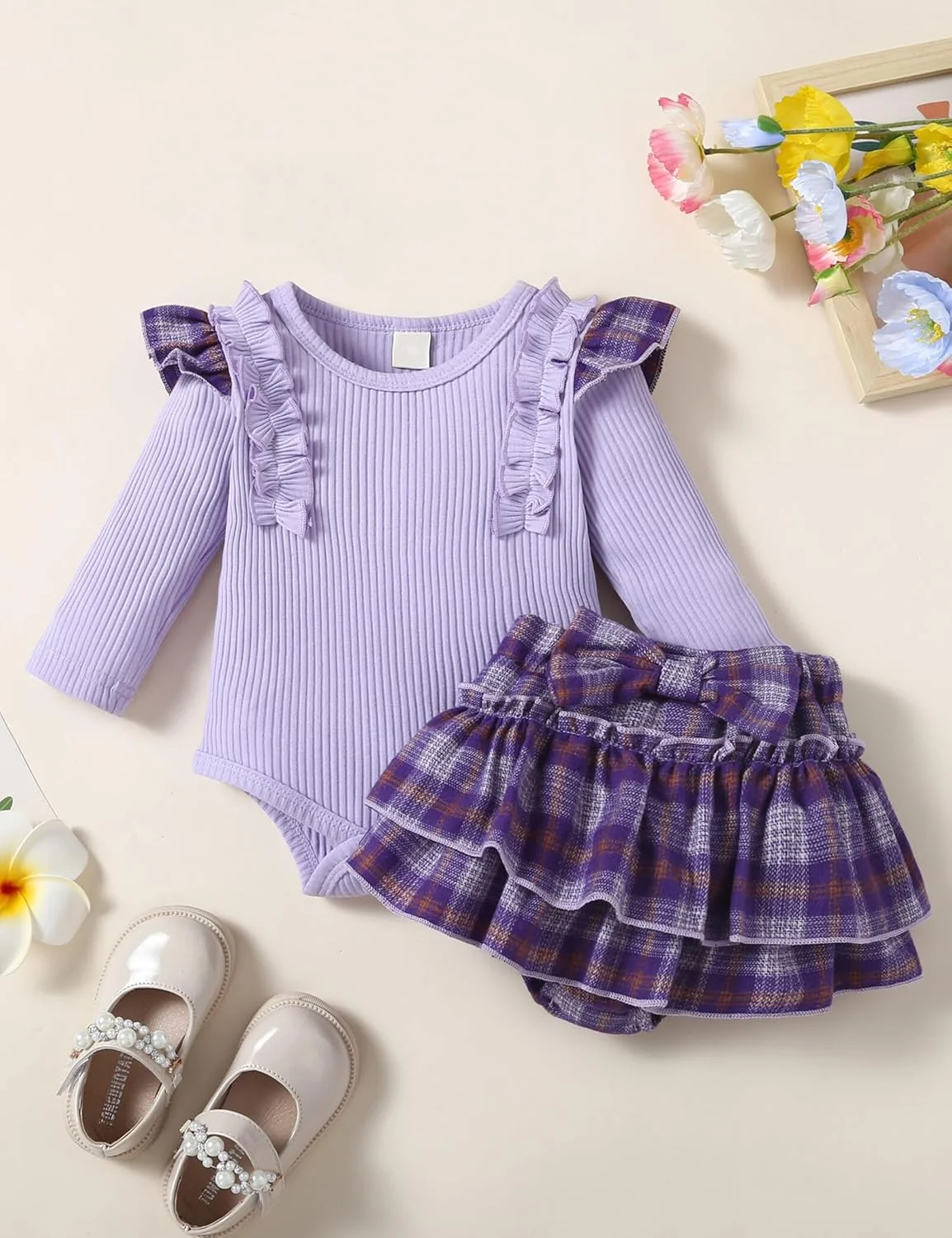 ست لباس دخترانه نوزادی Haokaini شامل دامن و بلوز آستین بلند طرح دار