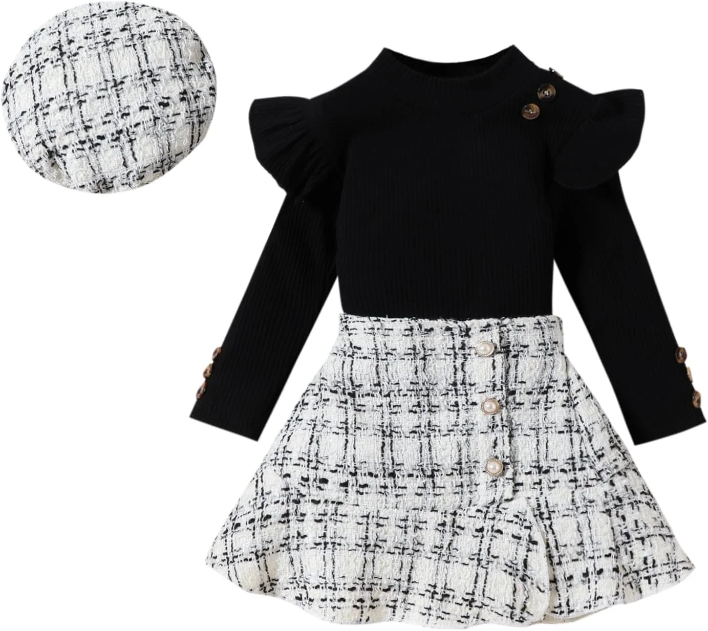 ست لباس ۳ تکه دخترانه Miipat شامل بلوز آستین بلند و دامن کوتاه به همراه کلاه - مناسب فصل پاییز و زمستان