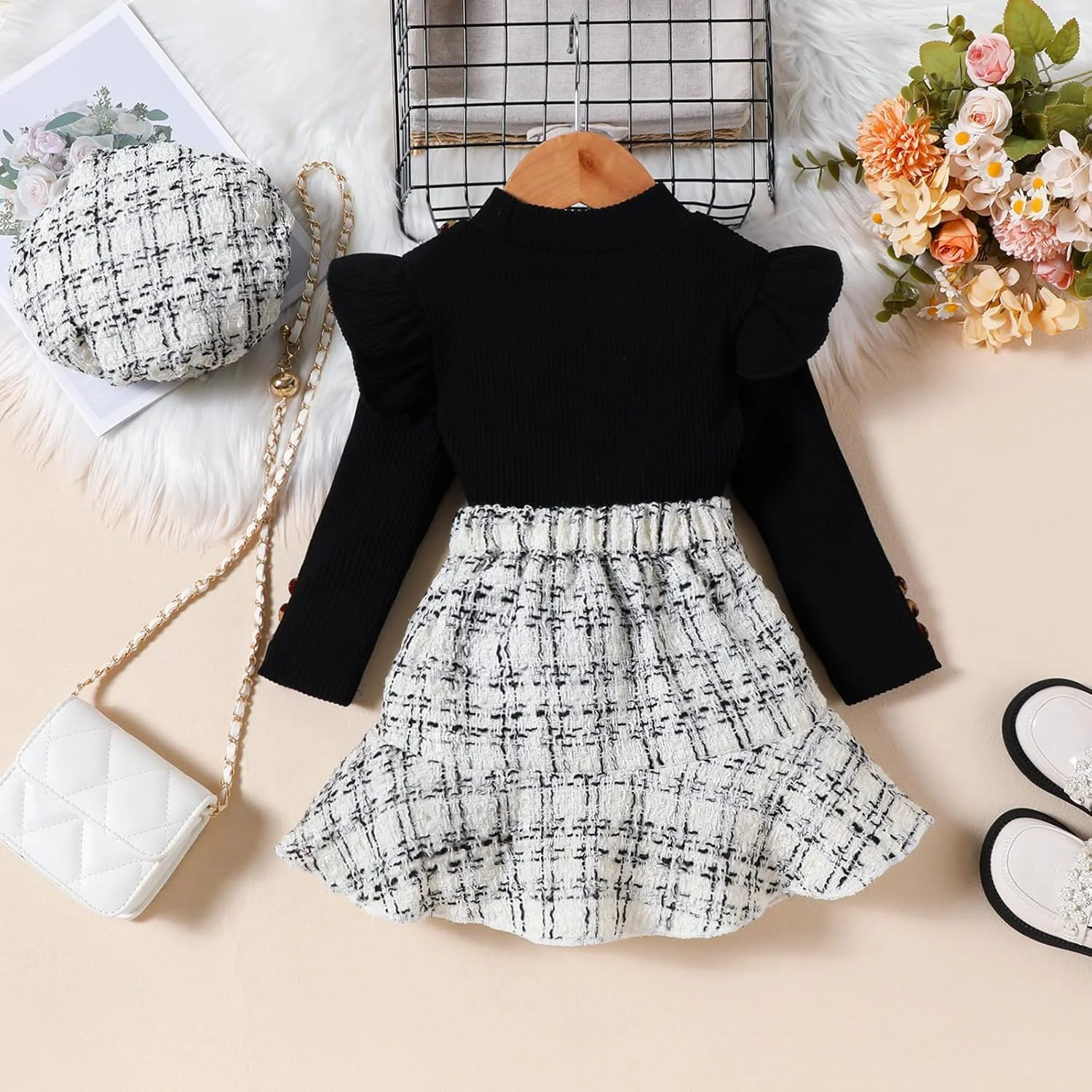 ست لباس ۳ تکه دخترانه Miipat شامل بلوز آستین بلند و دامن کوتاه به همراه کلاه - مناسب فصل پاییز و زمستان