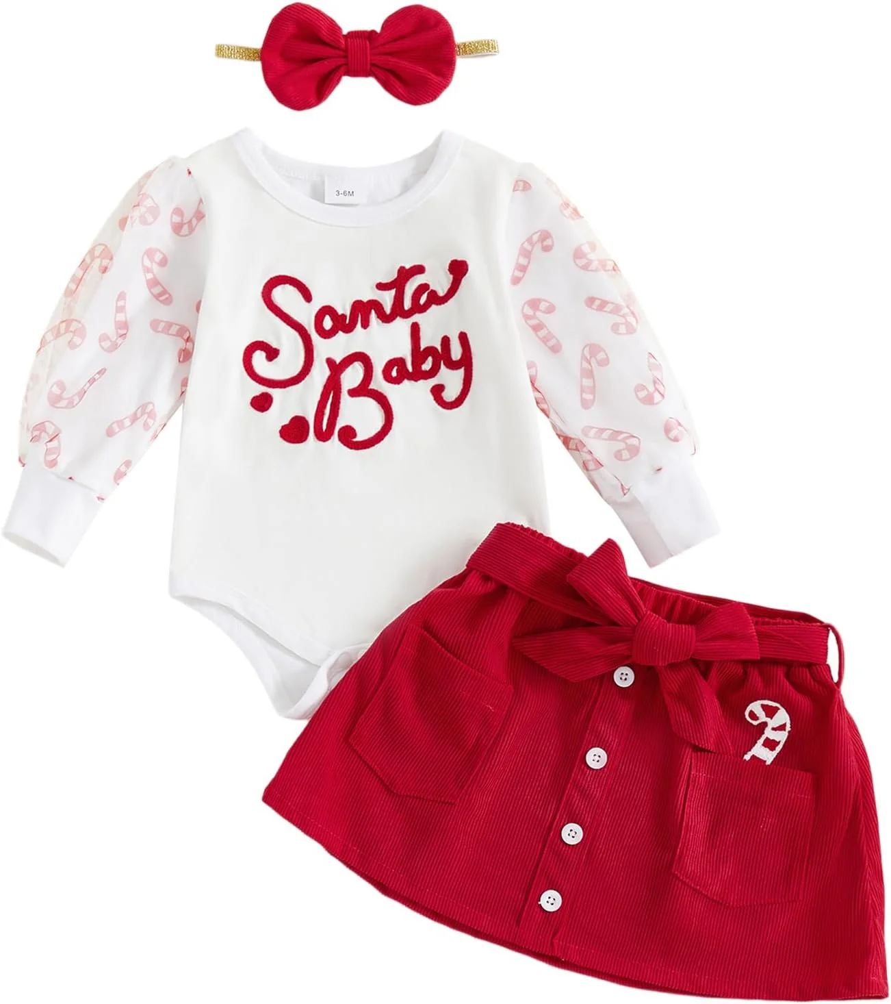 لباس کریسمس نوزادی دخترانه، تاپ آستین بلند و دامن کبریتی