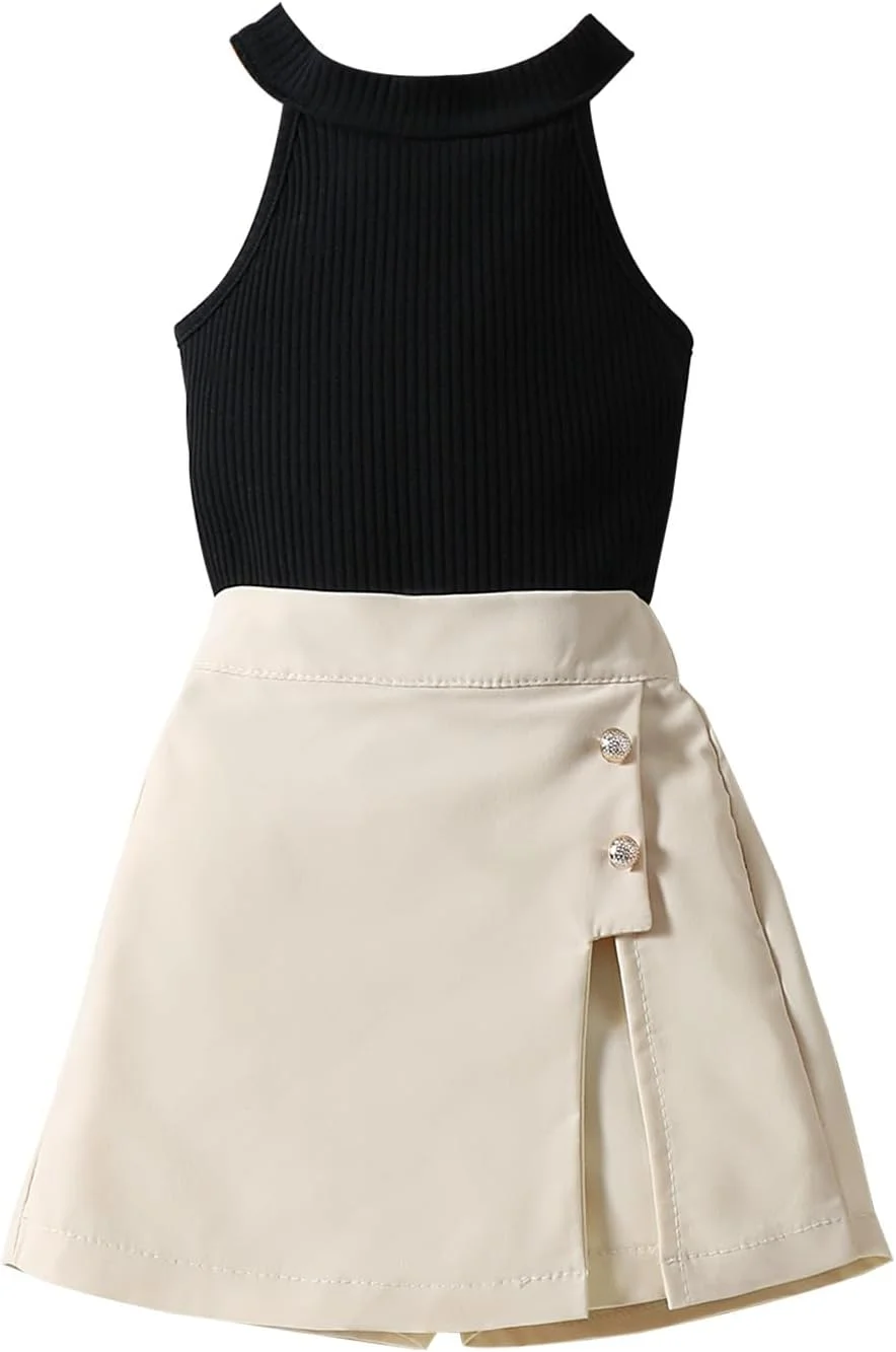 ست لباس تابستانی دخترانه شامل تاپ بدون آستین و شلوارک، مناسب برای دختران ۱۲ ماهه تا ۶ ساله ست لباس تابستانی دخترانه شامل تاپ بدون آستین و شلوارک، مناسب برای دختران ۱۲ ماهه تا ۶ ساله