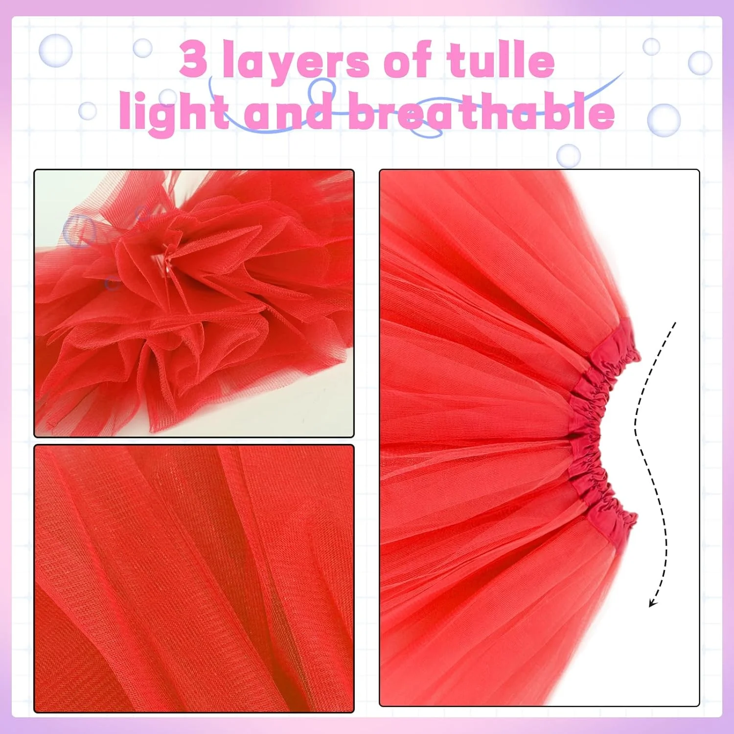 دامن توتو دخترانه، دامن توری سه لایه برای سنین 4 تا 12 سال، مناسب جشن تولد، رقص، هالووین و مهمانی های فانتزی