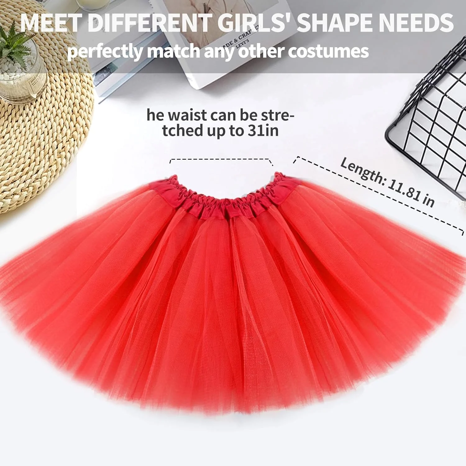 دامن توتو دخترانه، دامن توری سه لایه برای سنین 4 تا 12 سال، مناسب جشن تولد، رقص، هالووین و مهمانی های فانتزی