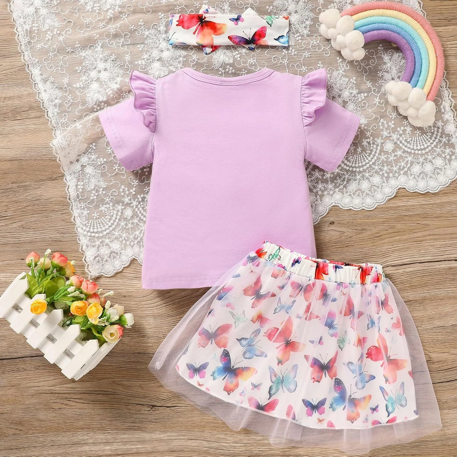 ست لباس خواهر بزرگتر شامل تیشرت آستین کوتاه و دامن توتو به همراه هدبند مناسب دختر بچه ها