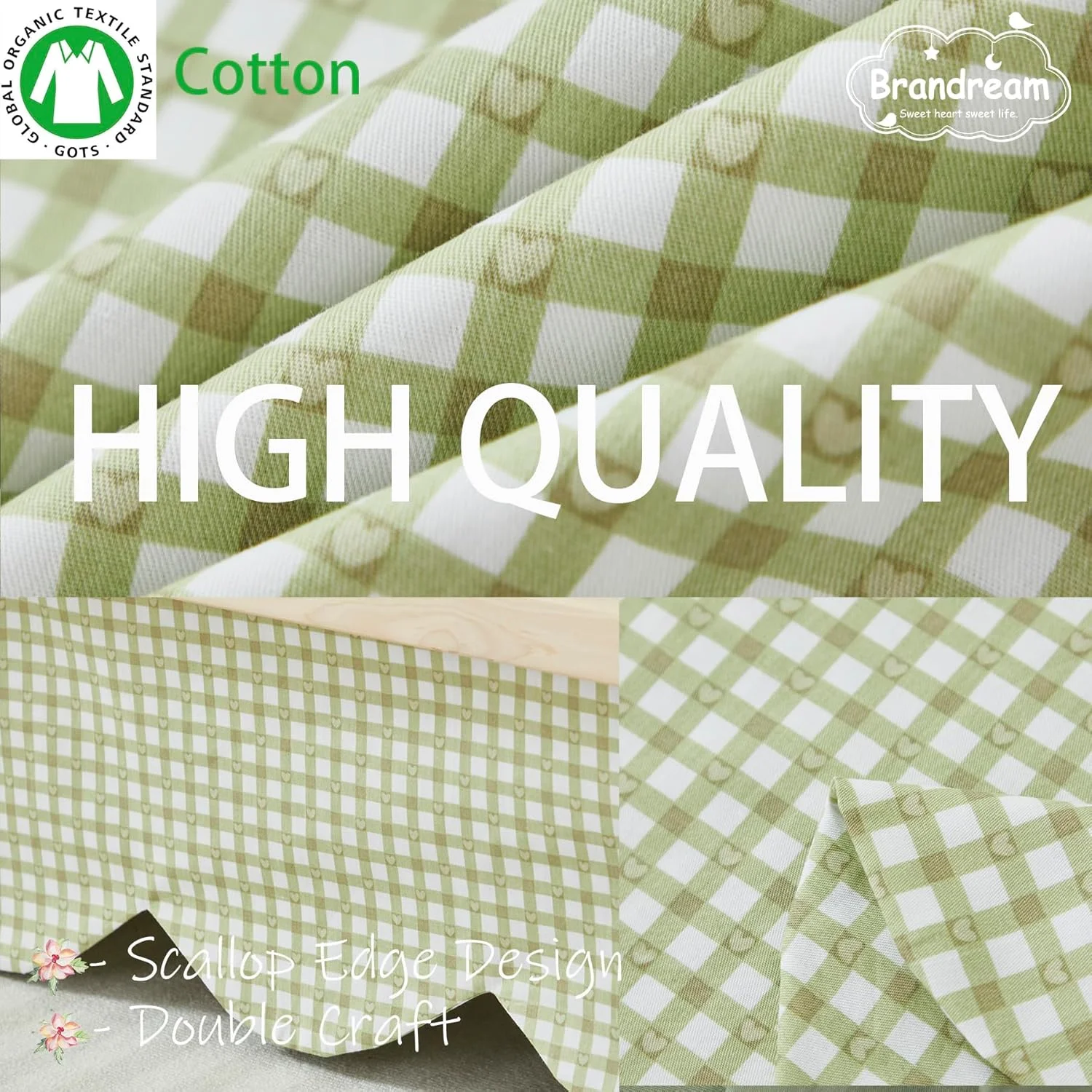 دامن تخت نوزاد لبه صدف Brandream، دامن تخت گهواره پسرانه دخترانه، دامن تخت کودک، دامن تخت گهواره شیک مزرعه، بوهو بوهمی راه راه سبز