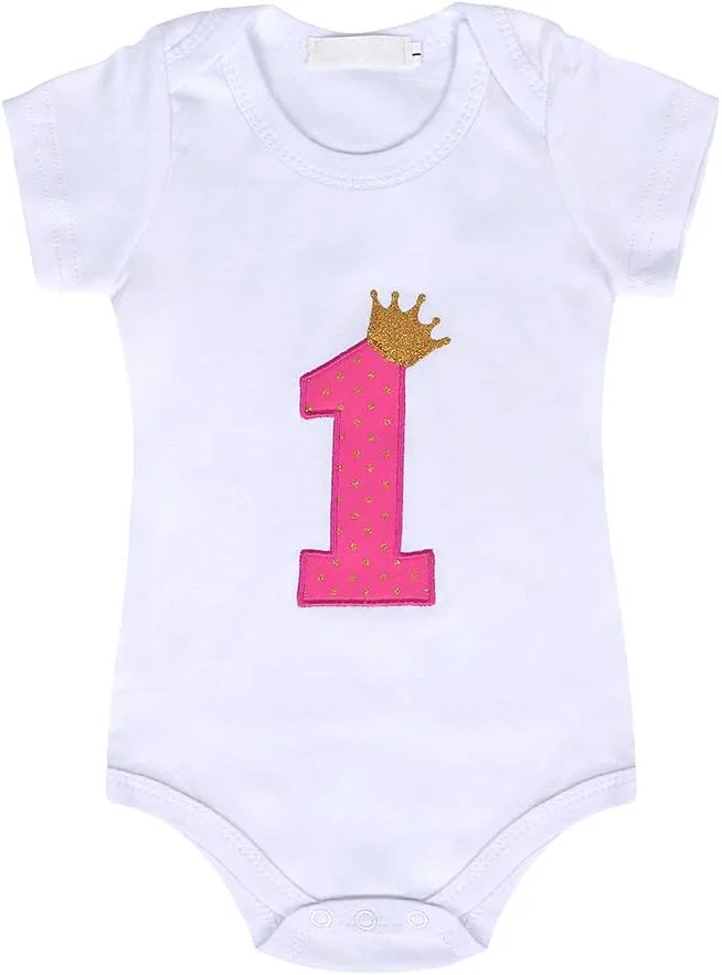 لباس سرهمی دخترانه AmzBarley مناسب هدیه جشن تولد یک سالگی، دامن توتو توری، آستین کوتاه به همراه تل پاپیونی