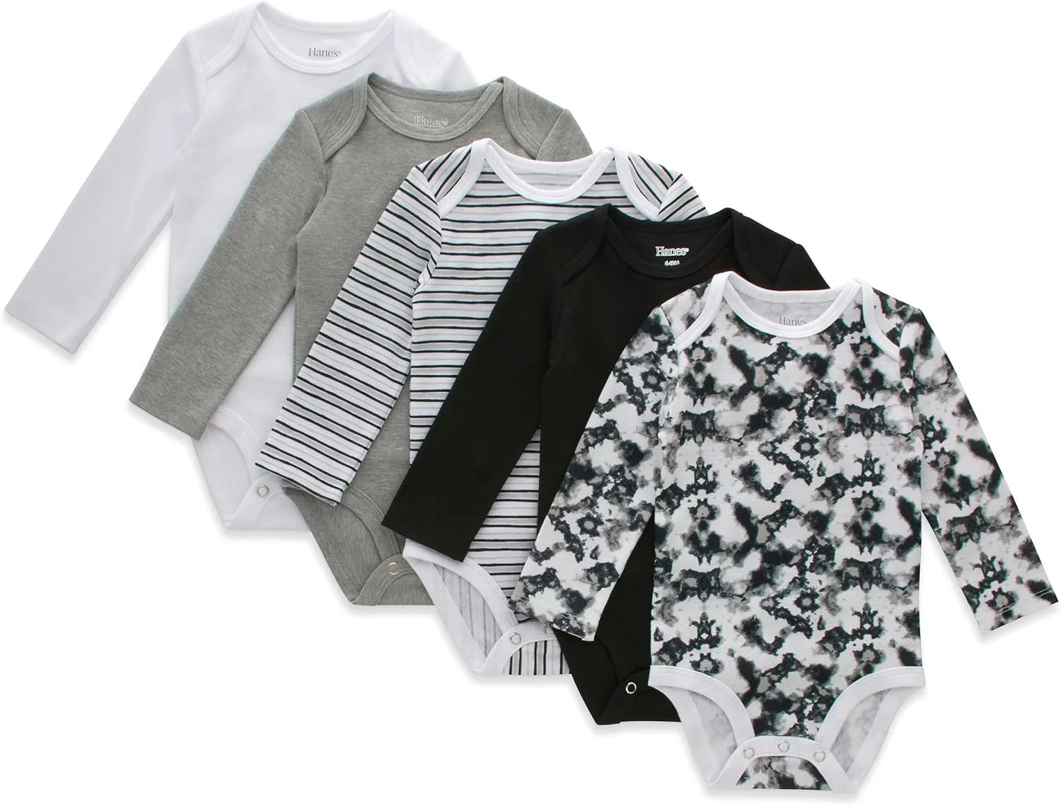 لباس زیر دکمه دار نوزادی Hanes، لباس زیر دکمه دار انعطاف پذیر نهایی، لباس زیر دکمه دار آستین بلند نوزاد، بسته 5 عددی