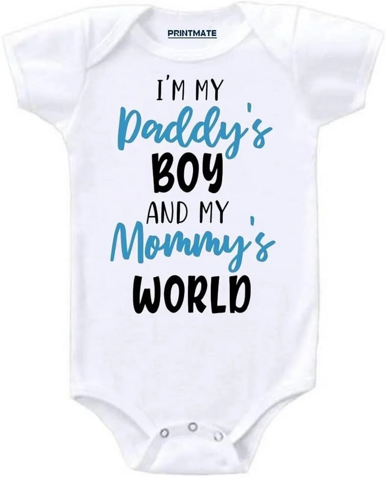 Printmate لباس سرهمی آستین کوتاه نوزادی طرح "من پسر پدرم و دنیای مادرم هستم" (B690)