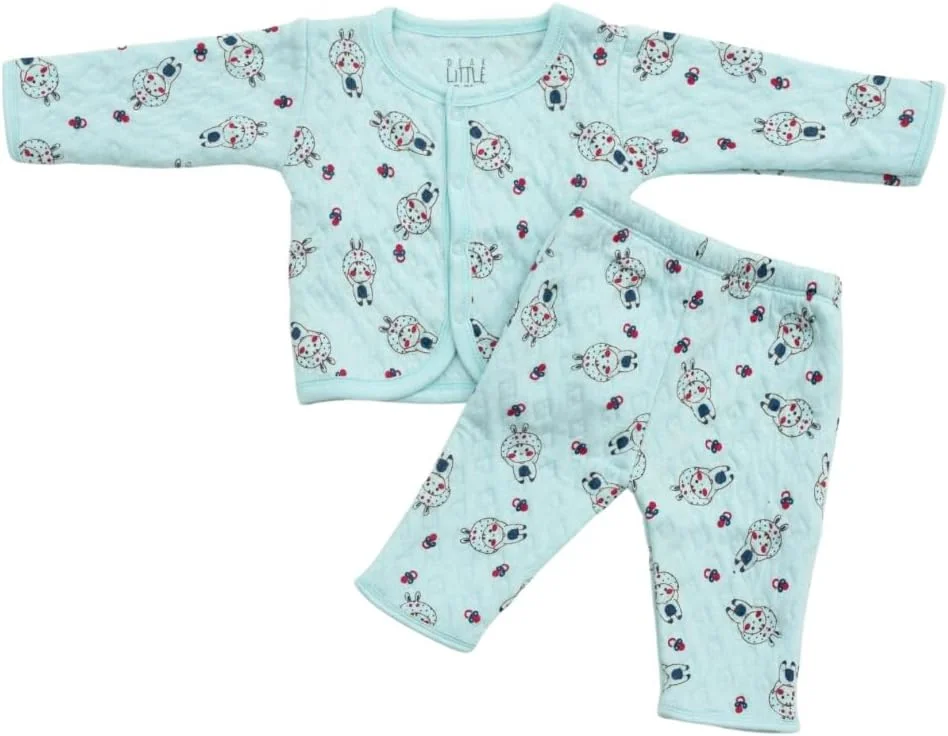 ست جلیقه و شلوار آستین بلند پنبه ای ضخیم نوزادی، آبی، 9 تا 12 ماه