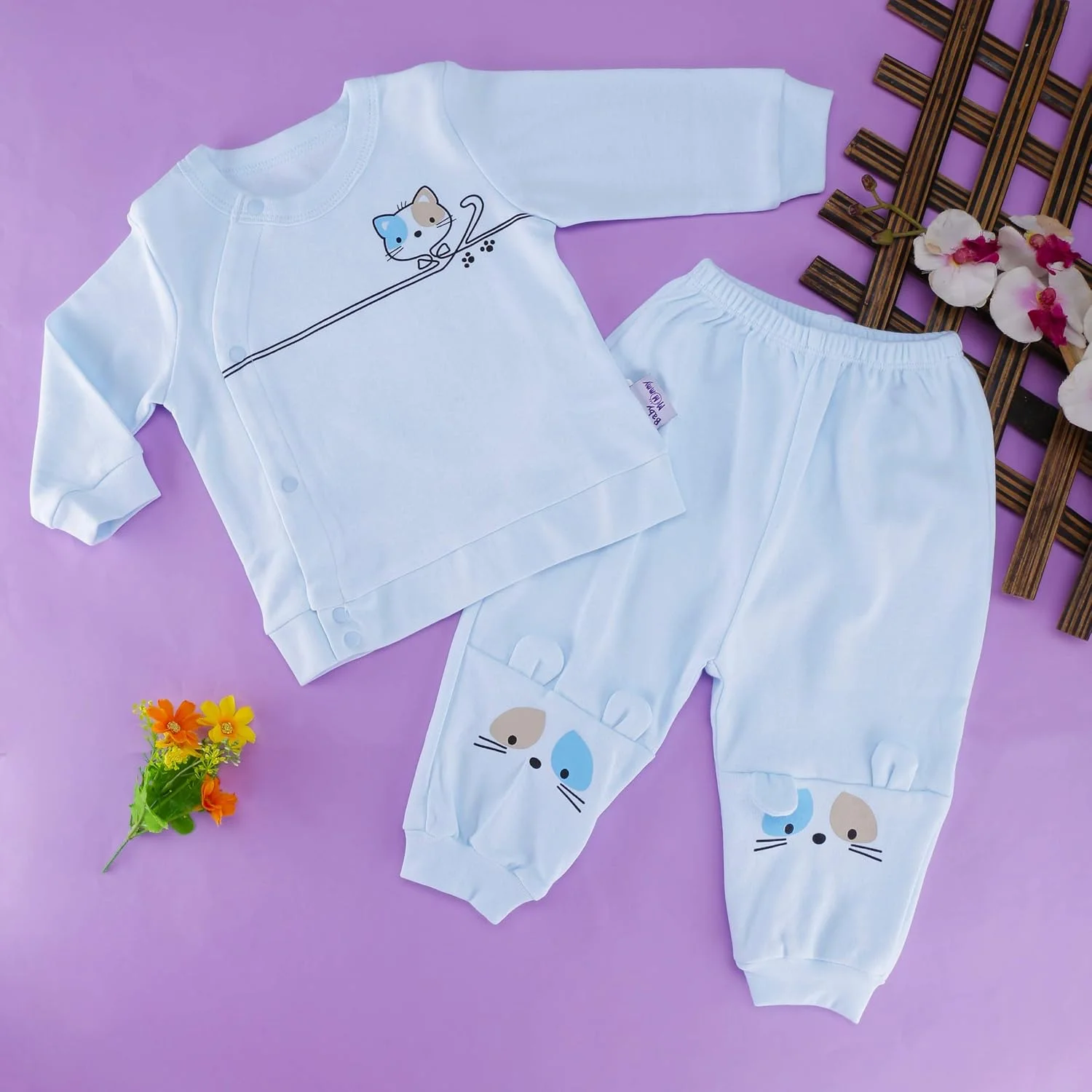 لباس نوزادی آستین بلند پنبه ای مناسب نوزاد پسر و نوزاد دختر | لباس نوزادی نرم و راحت با رنگ جذاب