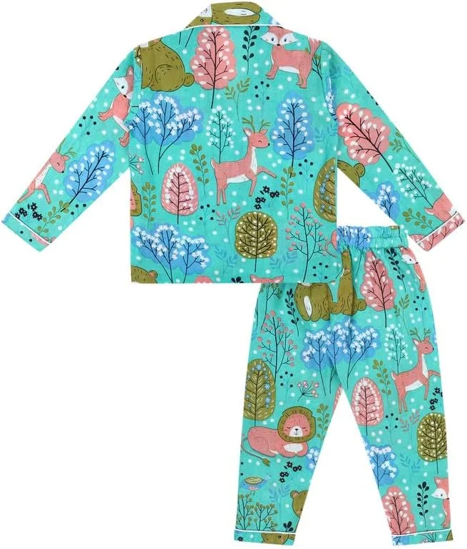 لباس خواب آستین بلند نخی طرح حیوانات سوپرمینی مناسب دختران و پسران (پیراهن و شلوار)