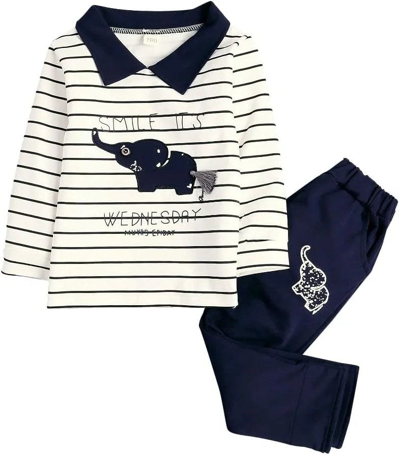 ست تی‌شرت آستین بلند راه راه و شلوار پسرانه هاپ اسکاچ، جنس پنبه و پلی‌استر، رنگ سرمه‌ای، مناسب برای سنین 12 تا 24 ماه (Yah-3064156)