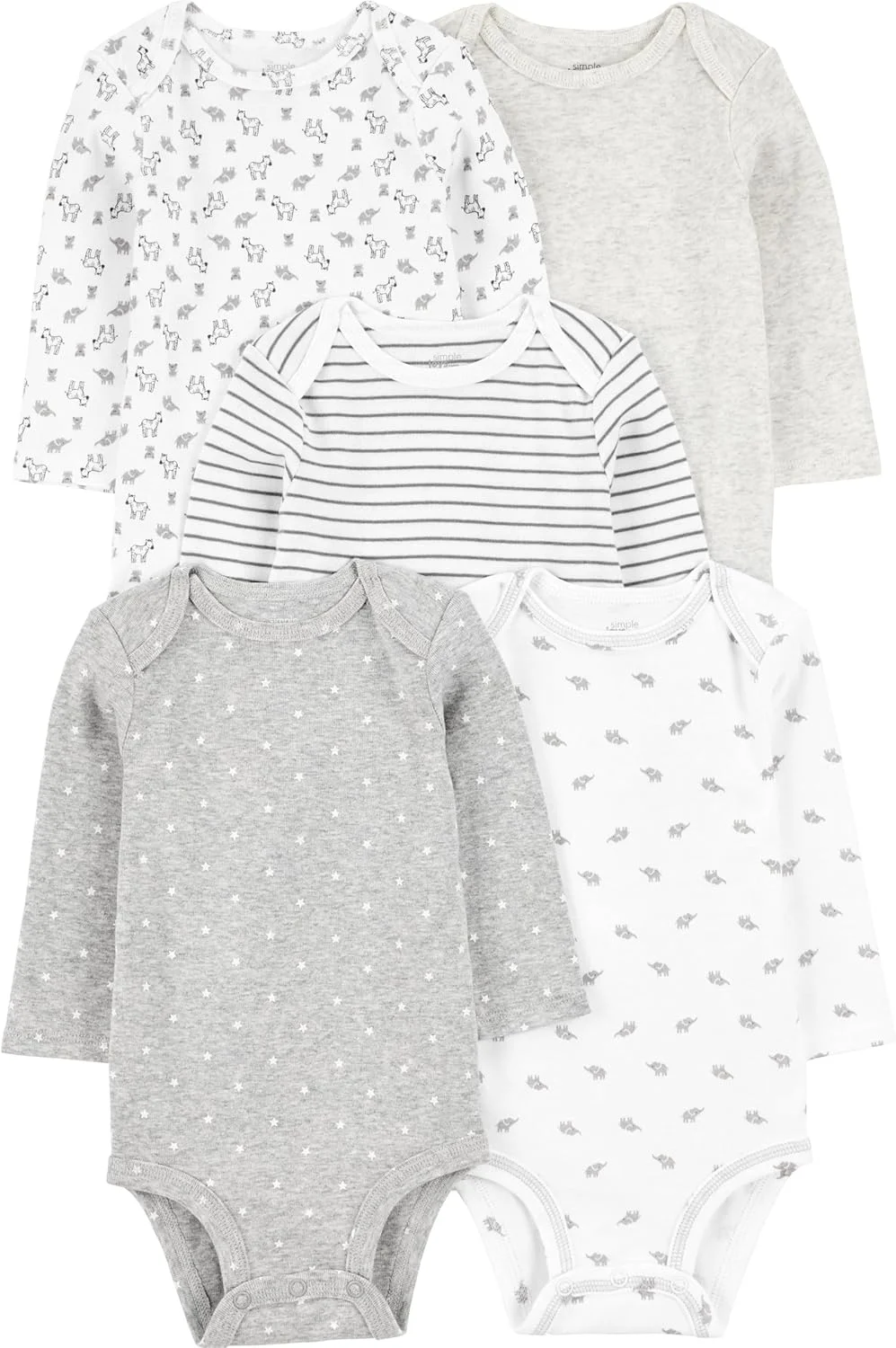 بادی آستین بلند نوزادی 5 عددی طرح راه راه و ستاره