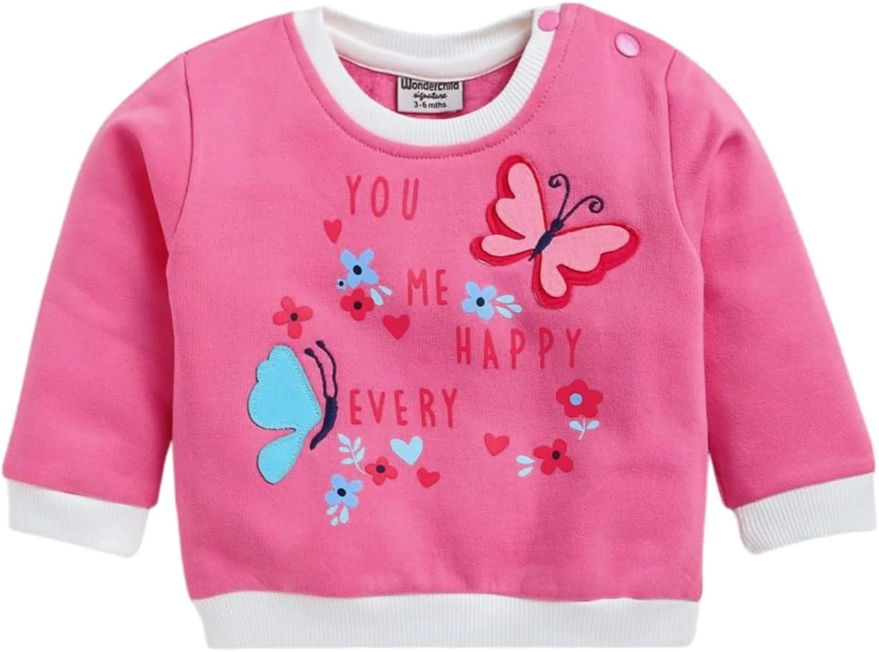 پلیور/سویشرت نخی طرح دار Wonderchild برای نوزاد دختر/پسر/کودک، یقه گرد، آستین بلند، لباس زمستانی غیر رسمی با دکمه فشاری