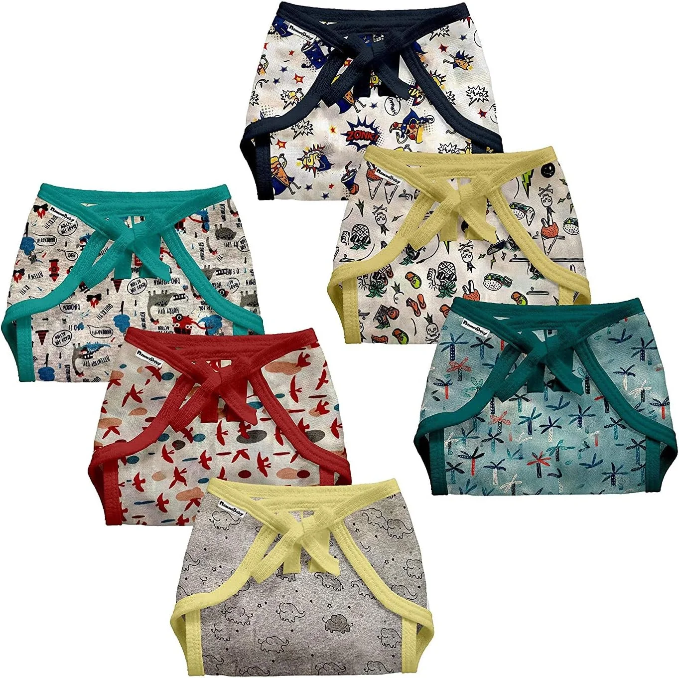 تیشرت و زیرپوش نخی آستین بلند جلو باز نوزاد تینچوک - مناسب فصل گرما - ست 6 عددی و پوشک دولایه نخی 6 عددی (مجموعه 12 عددی) طرح های متنوع