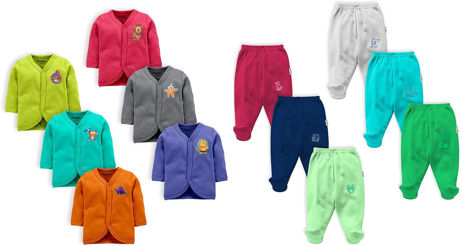 ست 12 تکه لباس نوزادی شامل تیشرت آستین بلند جلو باز، شلوار و جوراب دار - مناسب برای نوزاد 6 تا 9 ماه