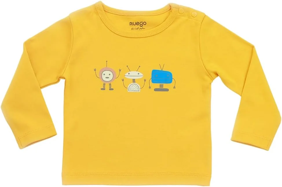 ست لباس پسرانه نوزادی طرح کارتونی نئوگو، تیشرت آستین بلند و شلوار راحتی، مناسب برای نوزادان 0 تا 24 ماه (زرد، سفید)
