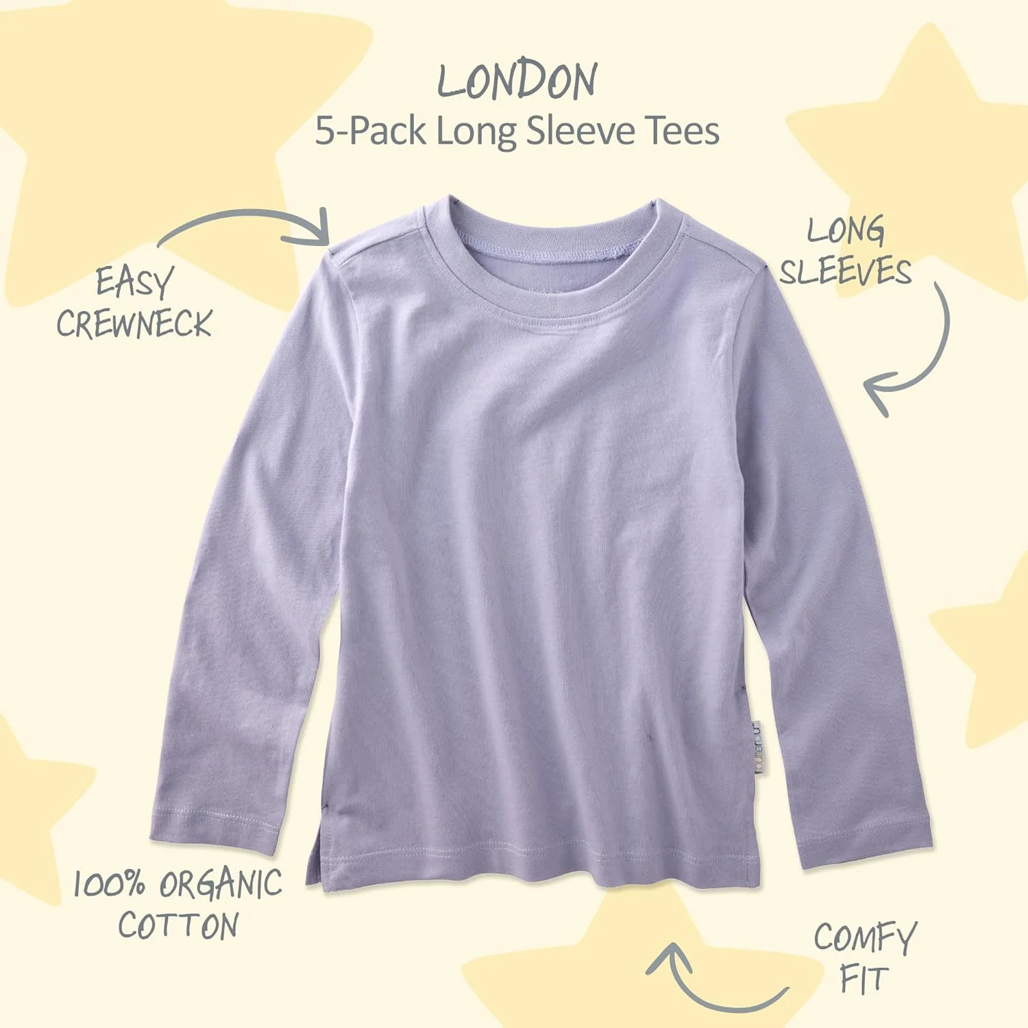 تی شرت های آستین بلند 5 عددی نوزادی لندن، 100% پنبه ارگانیک، مناسب برای نوزادان و کودکان نوپا دختر و پسر