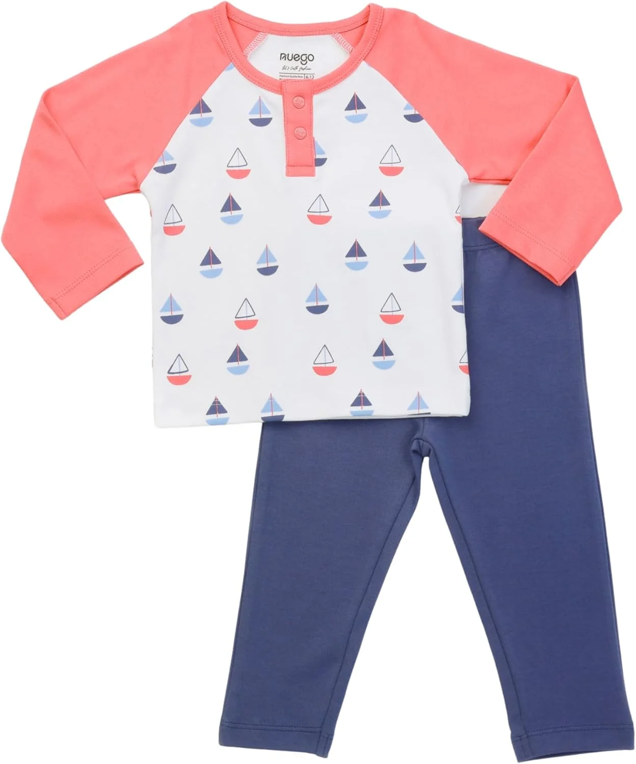 ست لباس پسرانه نوزادی طرح دار نئوگو، تیشرت آستین بلند و شلوار راحتی، لباس ست مناسب نوزاد پسر 0-24 ماه (سفید، آبی، صورتی)