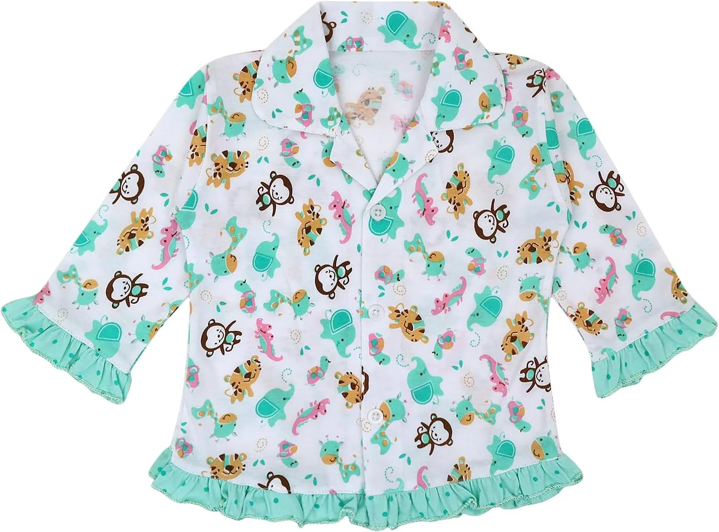 سوپرمینی لباس خواب دخترانه نخی با طرح حیوانات و آستین بلند به همراه تیشرت چین دار و شلوار (۱۸-۲۴ ماه، سبز)