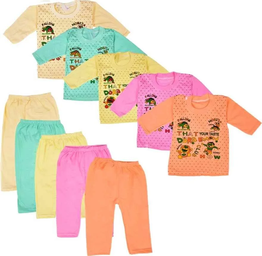 ست لباس آستین بلند نوزادی، تیشرت و شلوار راحتی (بسته 5 عددی)