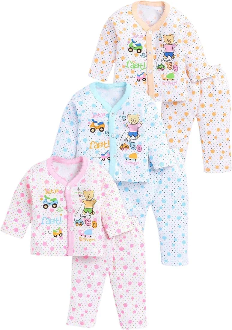 ست لباس نوزادی شامل جلیقه، تیشرت و شلوار راحتی، 100% پنبه، آستین بلند، مناسب نوزادان و کودکان