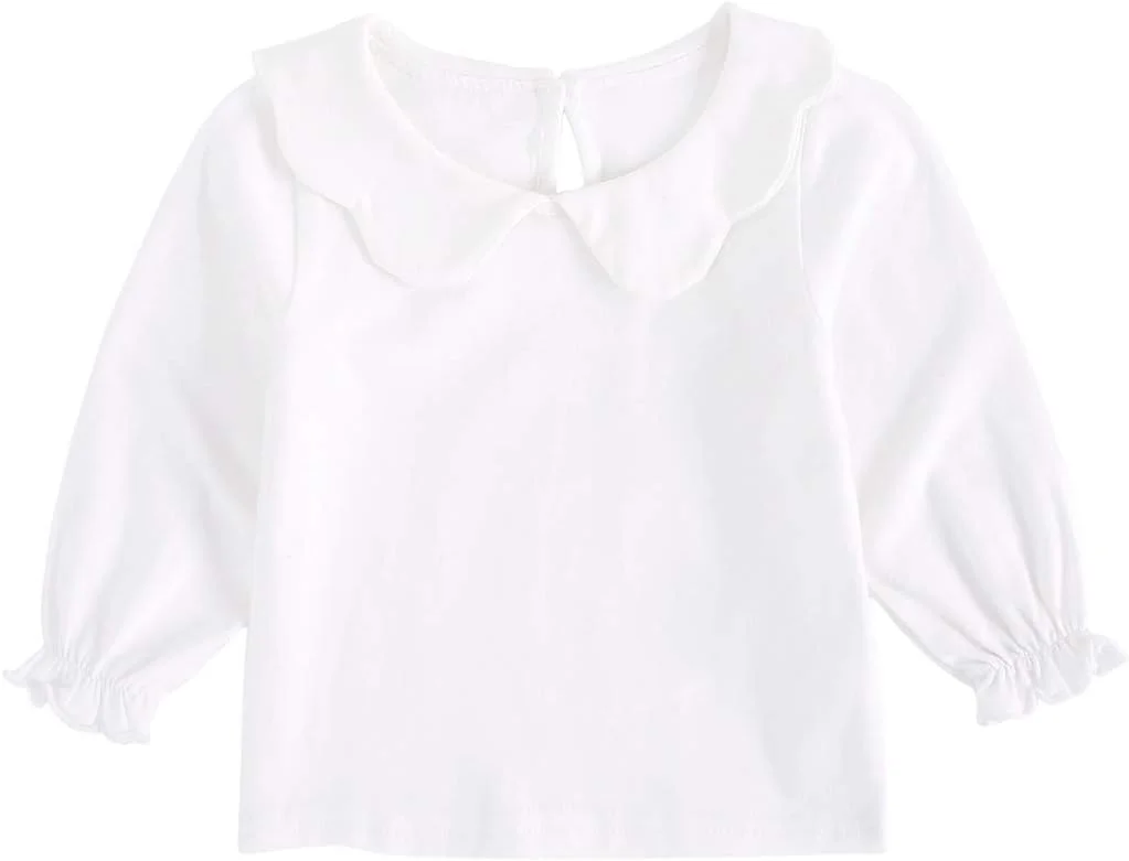 تی‌شرت آستین بلند دخترانه پنبه‌ای، تاپ سفید نوزادی