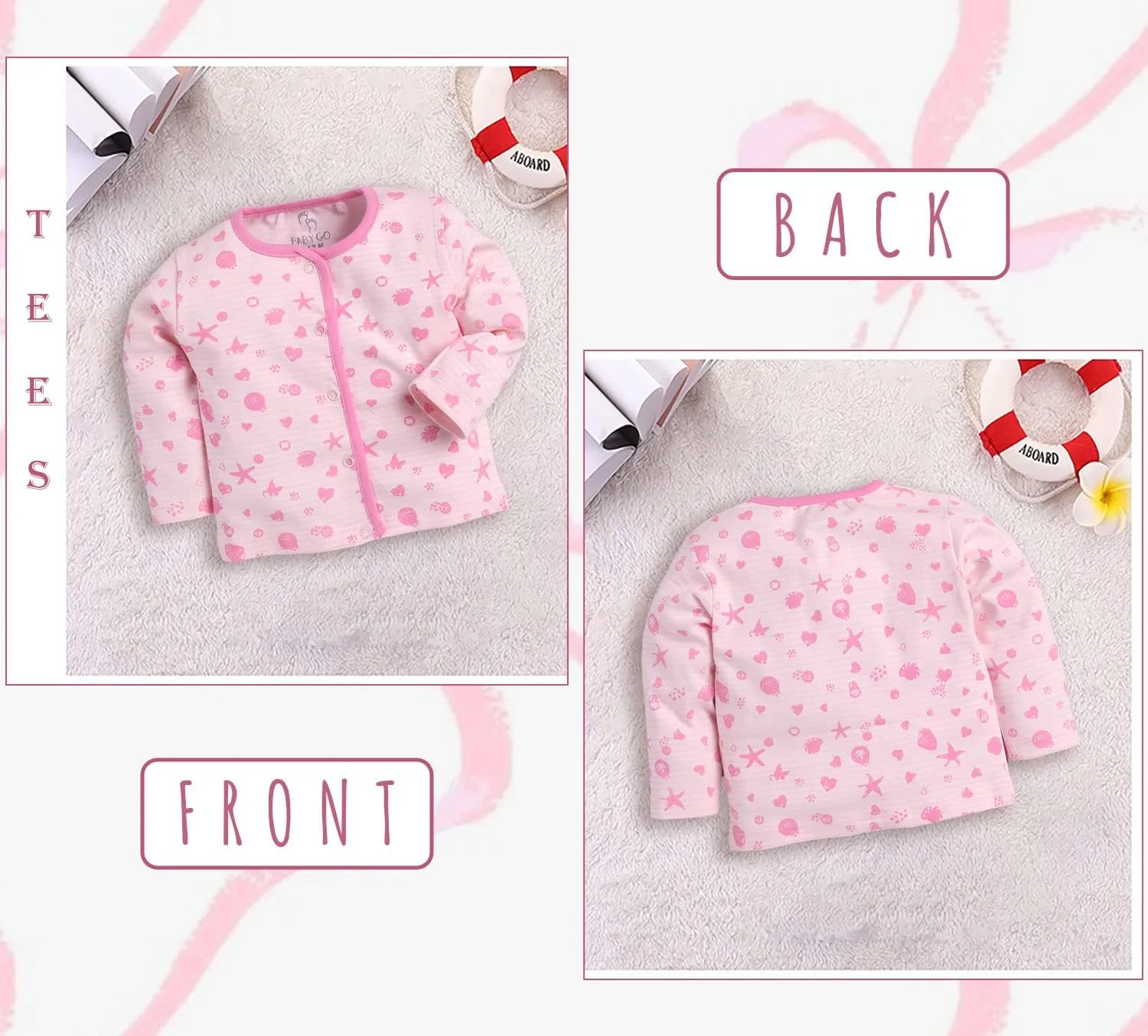 بی بی گو، بسته 3 عددی تی شرت آستین بلند دخترانه (پارچه بسیار راحت برای پوست کودک، لباس نوزادی، ست لباس زمستانی، ست ترکیبی، ست تی شرت 3 عددی) صورتی