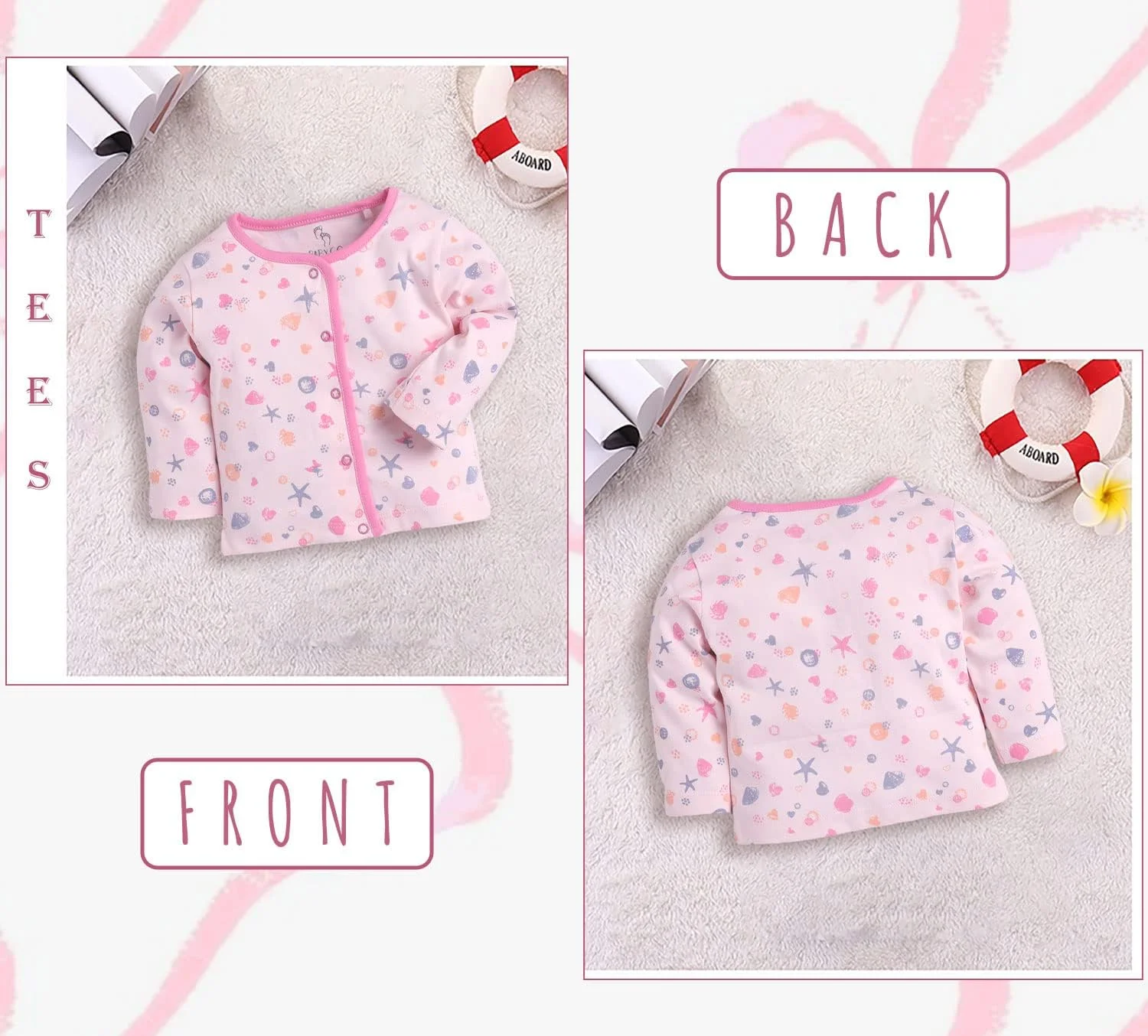 بی بی گو، بسته 3 عددی تی شرت آستین بلند دخترانه (پارچه بسیار راحت برای پوست کودک، لباس نوزادی، ست لباس زمستانی، ست ترکیبی، ست تی شرت 3 عددی) صورتی