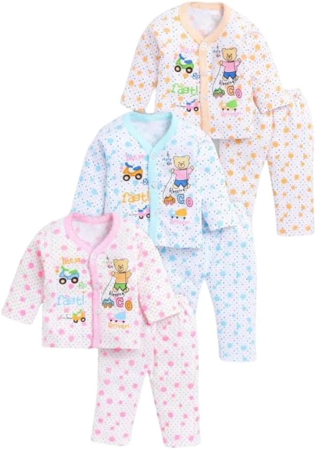 ست لباس نوزادی شامل جلیقه، تیشرت و شلوار راحتی، 100% پنبه، آستین بلند، مناسب نوزادان و کودکان