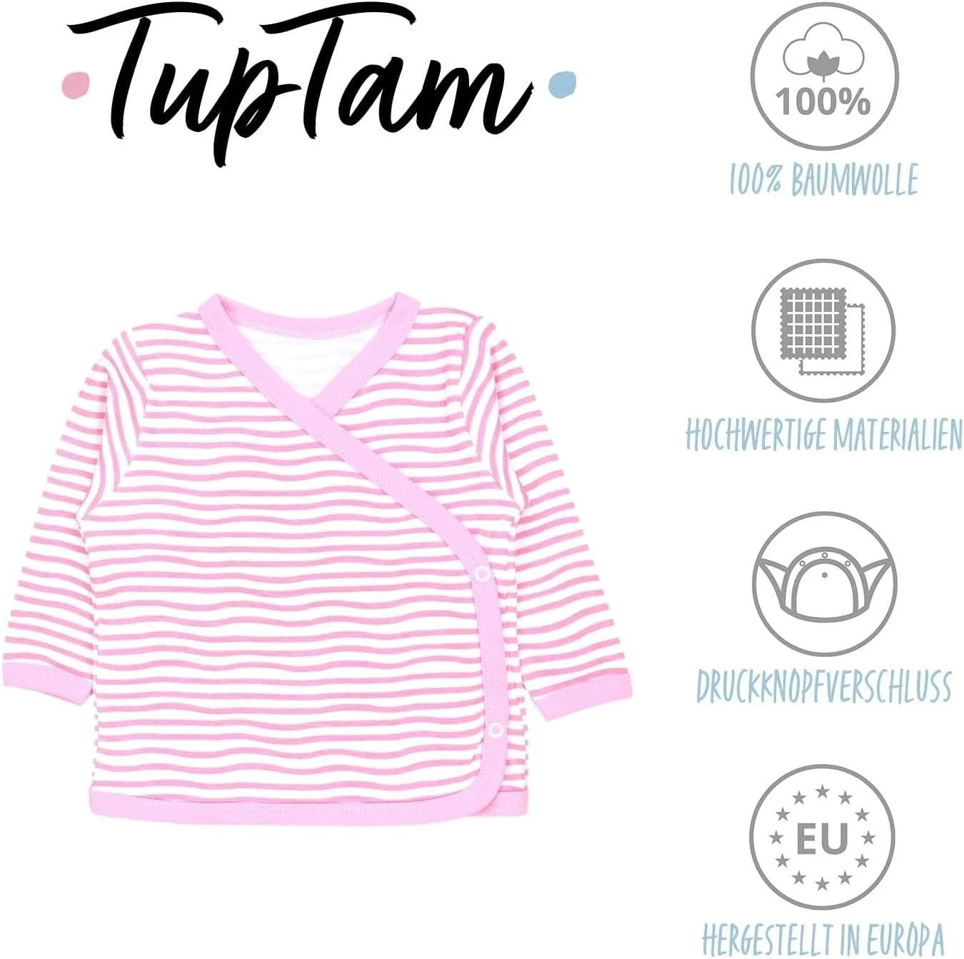 تی شرت آستین بلند نوزادی توپ تام، ست 5 عددی، ساخته شده از پارچه های دارای گواهی Oeko-Tex، مناسب برای هر دو جنس