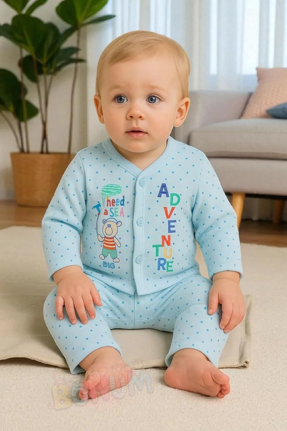 ست 3 تکه پیراهن دکمه دار 100% پنبه ای آستین بلند و شلوار راحتی نوزادی پسرانه و دخترانه