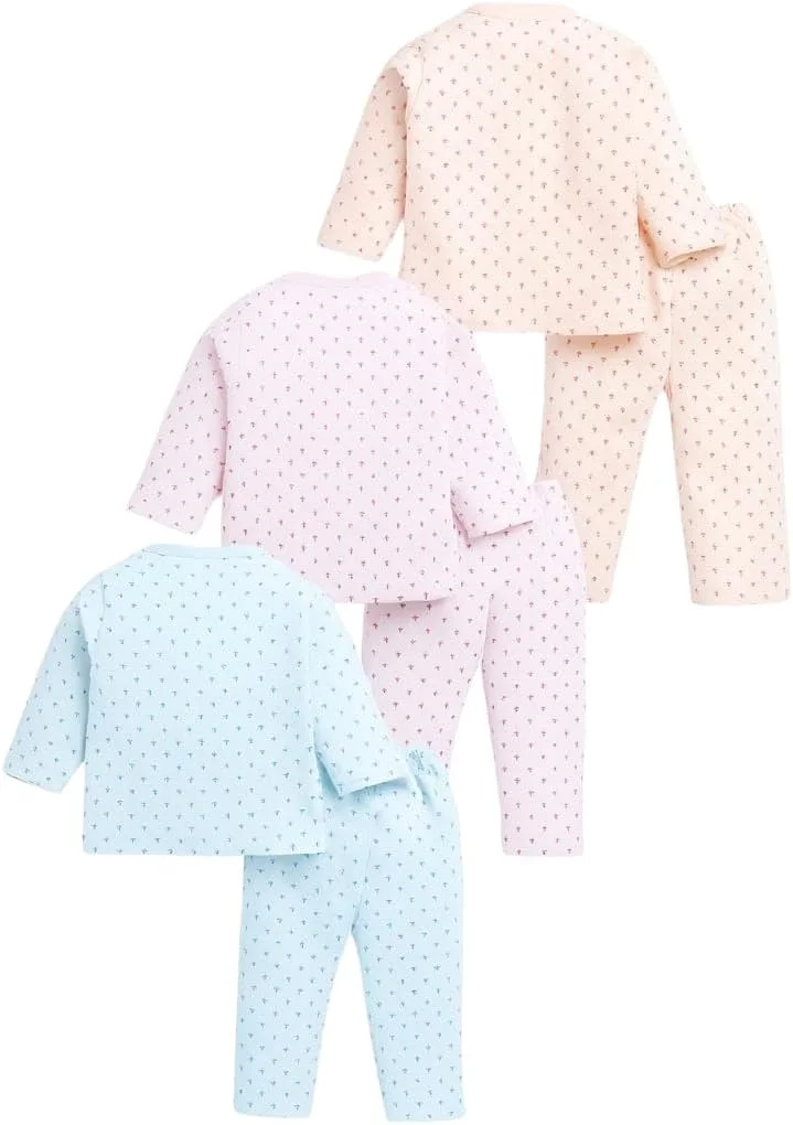 ست 3 تکه پیراهن دکمه دار 100% پنبه ای آستین بلند و شلوار راحتی نوزادی پسرانه و دخترانه