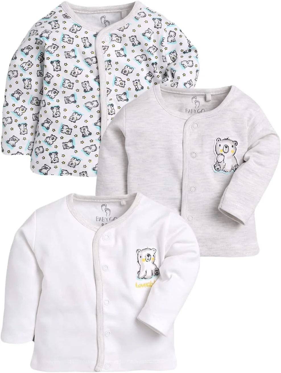 بی بی گو ست لباس پسرانه نوزادی آستین بلند پنبه خالص بسته سه عددی (سفید-ملانژ)