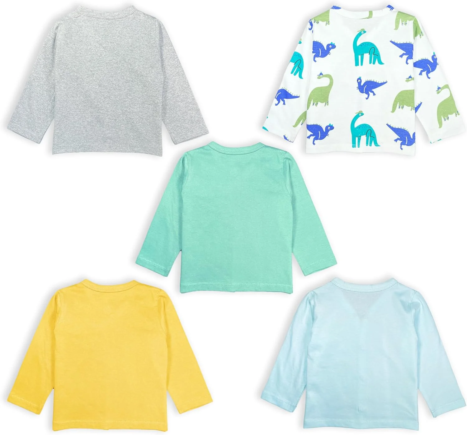 تی‌شرت آستین بلند نوزادی جلو باز دکمه‌دار YUV، ست 5 عددی، رنگ‌های متنوع