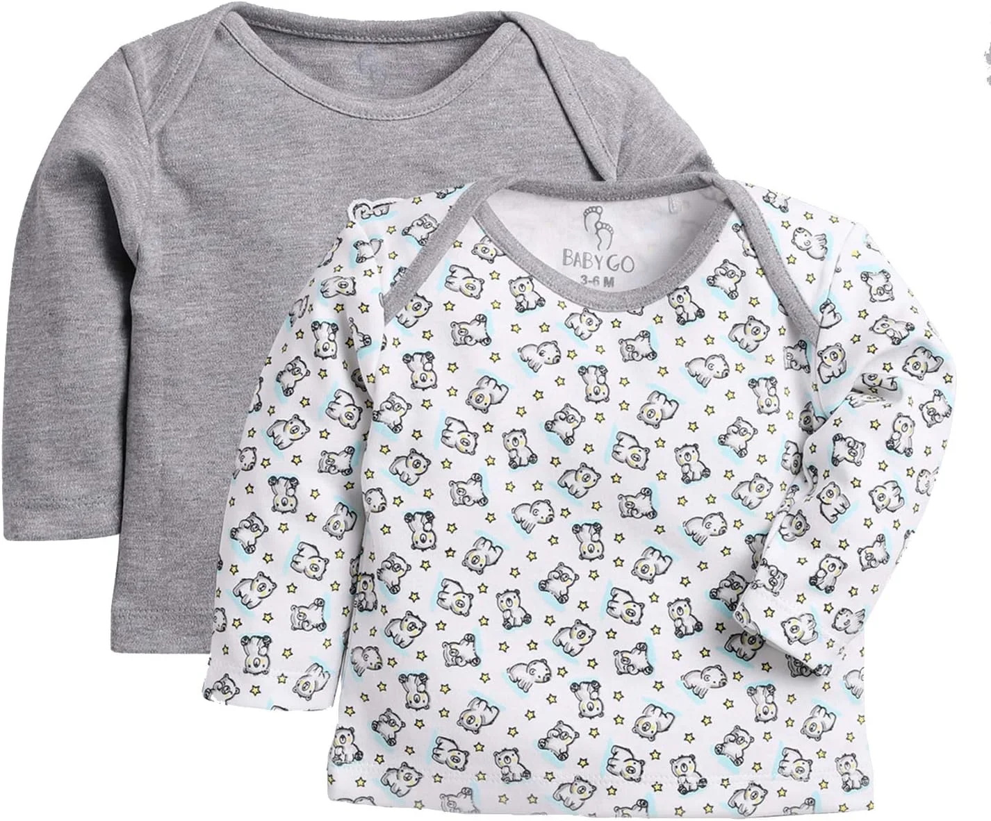 ست تی‌شرت آستین بلند دو عددی BABY GO برای نوزاد پسر (پارچه بسیار راحت برای پوست نوزاد، ست لباس زمستانی، ست ترکیبی، بسته ترکیبی تی‌شرت 2 عددی)