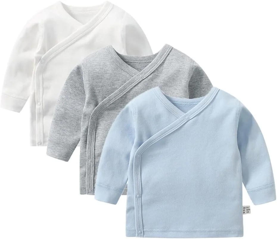 تی شرت آستین بلند نخی نوزادی دکمه دار از بغل، مناسب دختران و پسران